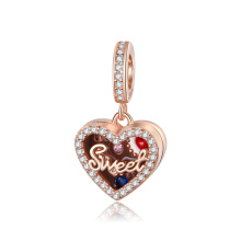 Gold Plated S925 Silver Sweet Gift Zircon Heart Charm